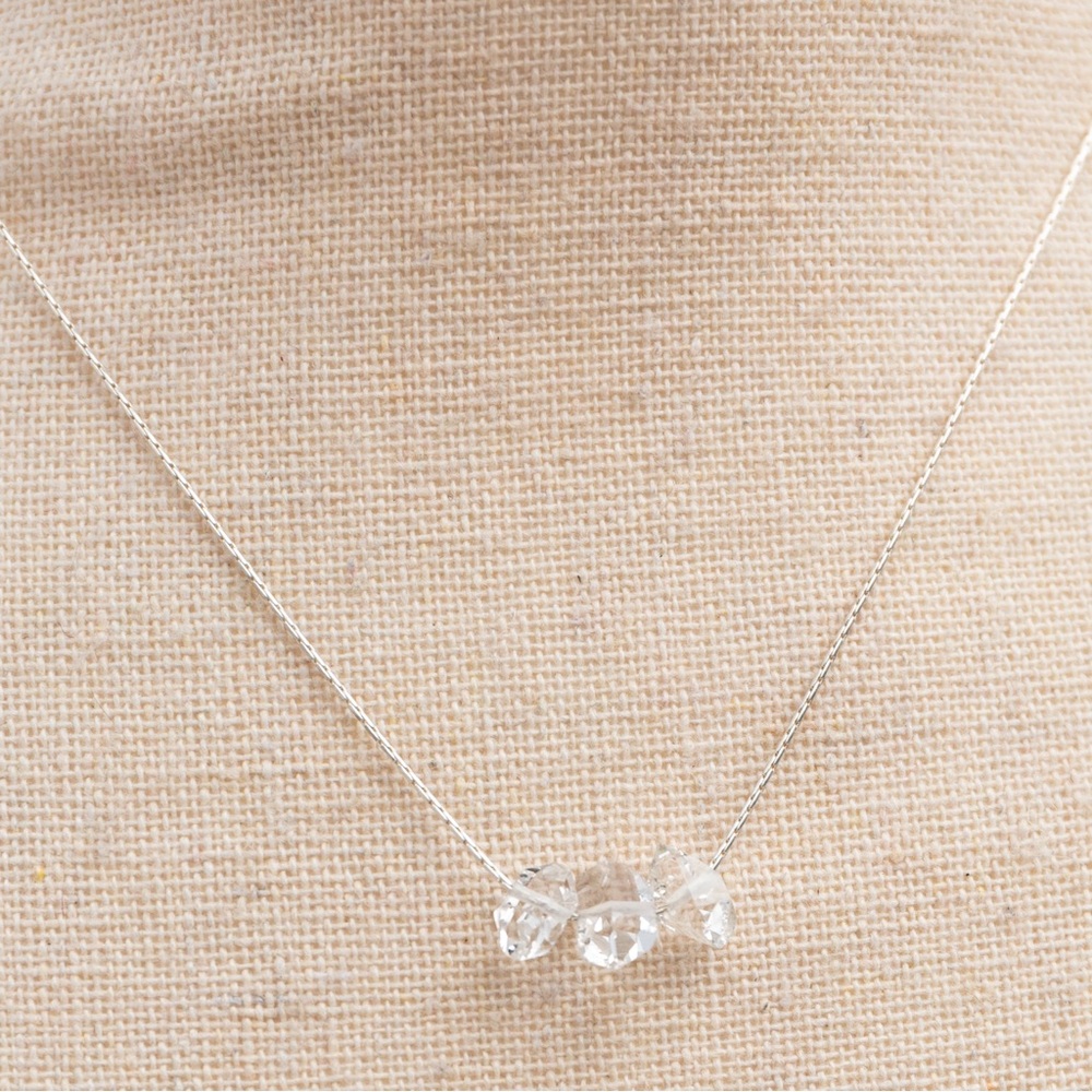 Deb Guyot Herkimer diamond quartz 3 stone necklace & earring set quiet luxury